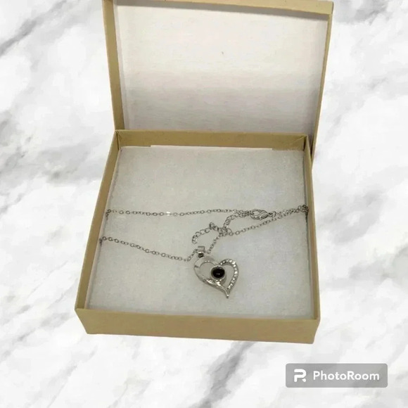 Silver Asymmetrical Heart Pendent Necklace Milky Center Bead Princess - Picture 1 of 8